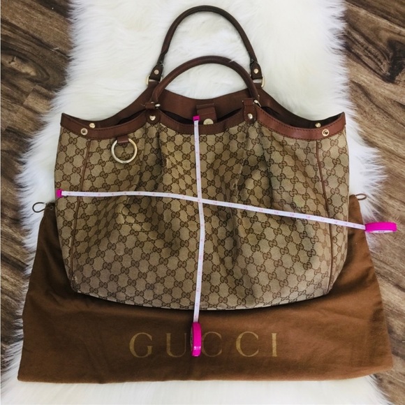 Large Gucci Sukey light brown/beige GG Monogram Canvas Leather Tote - Picture 8 of 8